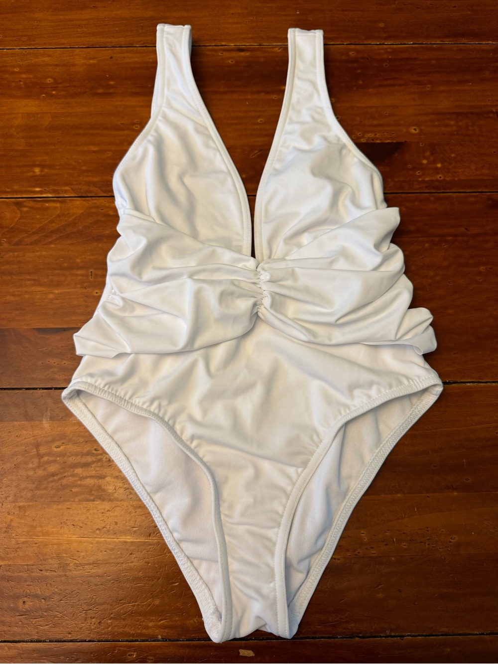 ASOS Plunge Ruched Front Swimsuit White Womens Size US 0